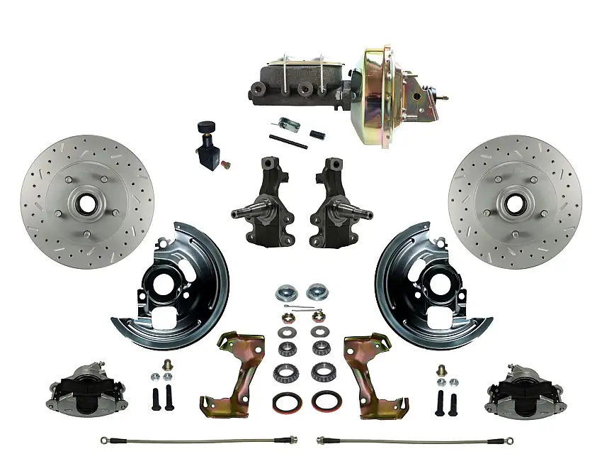 LEED Brakes FC1007-E105X Power 2" Drop Spindle Kit with Drilled Rotors and Zinc Plated Calipers