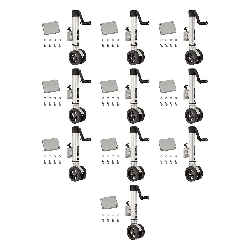 Fulton (10-Pack) F2® Marine Trailer Jack, 1,600 lbs. Lift Capacity, Sidewind, Twin Track Wheel, Weld-On Side Mount, 10 Inch Travel