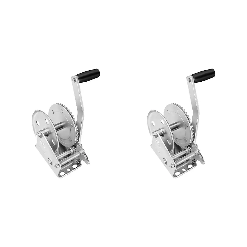 Fulton (2-Pack) Trailer Winch, Single-Speed, 1,100 lbs. Capacity, No Strap, 7 Inch Handle, Silver