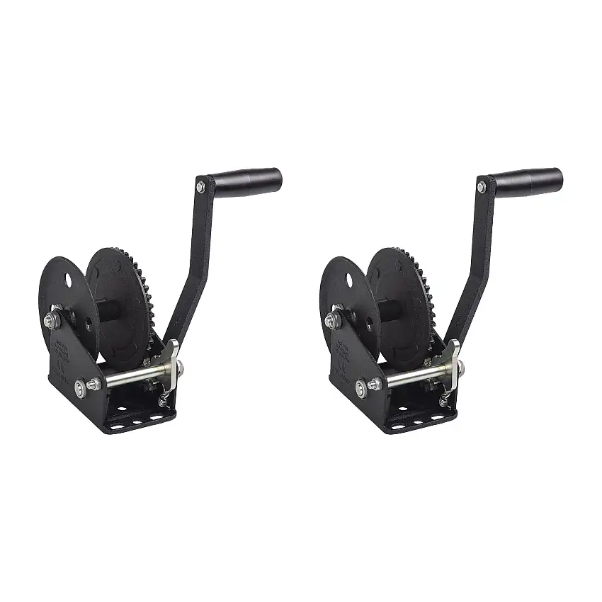 Fulton (2-Pack) Trailer Winch, Single-Speed, 1,500 lbs. Capacity, No Strap, 8 Inch Handle, Black