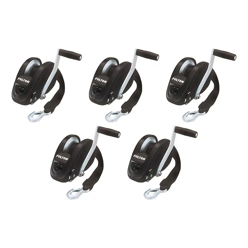 Fulton (5-Pack) XLT® Marine Trailer Winch, Single-Speed, 1,800 lbs. Capacity, 20 Foot Strap, 8 Inch Handle, Black Cover