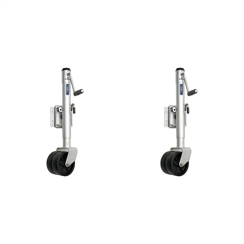 Fulton (2-Pack) Marine Trailer Jack, 1,500 lbs. Lift Capacity, Sidewind, Bolt-On Side Mount, 12 Inch Travel, Dual Wheel, Zinc