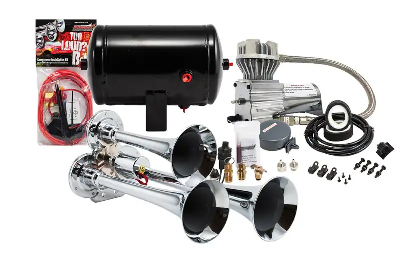 Kleinn Model HK3 ProBlaster? Triple Chrome Air Horn Kit with 130 PSI Air Compressor & 1 gal Air Tank | HK3