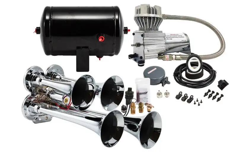 Kleinn Model HK4 ProBlaster? Quad Chrome Air Horn Kit with 130 PSI Air Compressor & 1 gal Air Tank | HK4