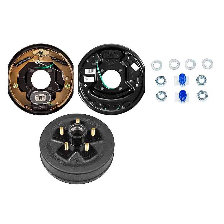 Lippert 10" 3,500 lb RV Brake Kit – 1 Brake Drum Hub (5 on 4.5", 1/2" Stud) with 1 Left Forward Self-Adjusting Brake Assembly (10" x 2.25")