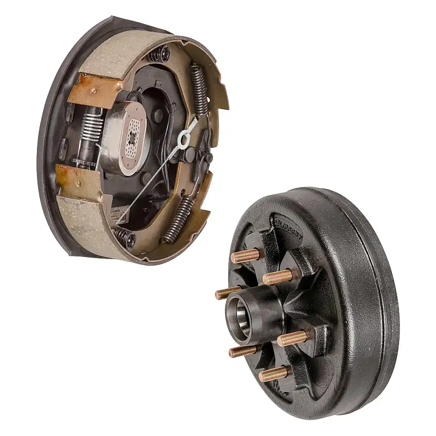 Lippert 10" 4,400 lb RV Brake Kit – 1 Brake Hub (6 on 5.5", 1/2" Stud) with 1 Left Forward Self-Adjusting Brake (10" x 2-1/4", 4-Bolt)