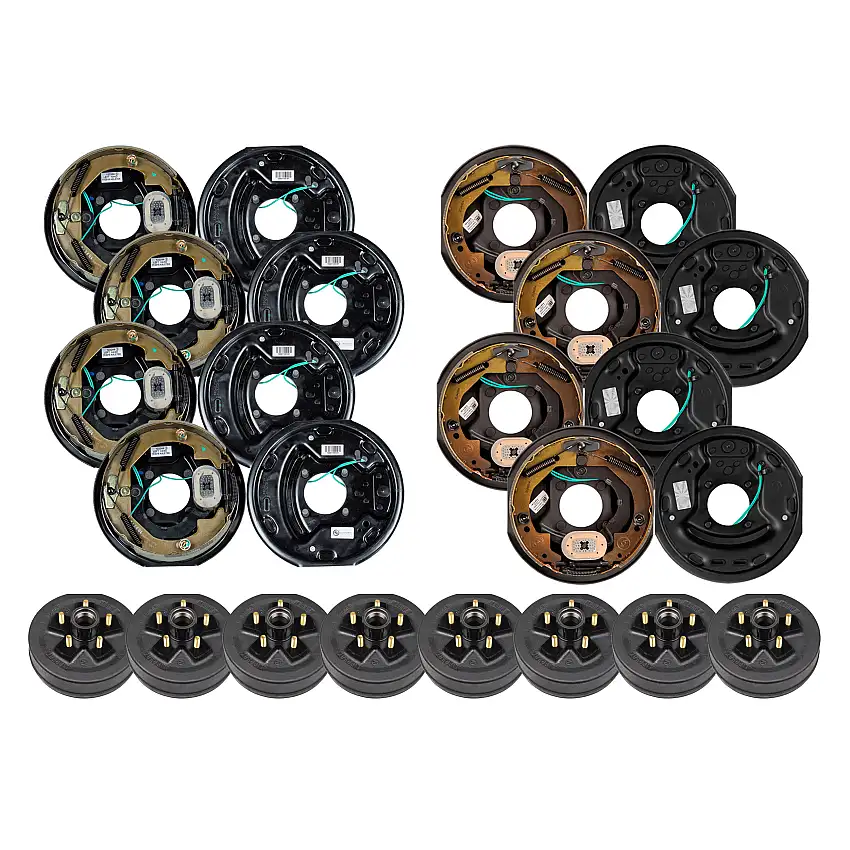 Lippert 3,500 lb 10" RV Electric Brake Kit – 8 Brake Drum Hubs (5 on 4.5", 1/2" Stud) with 4 Left & 4 Right Electric Trailer Brakes (10" x 2.25")