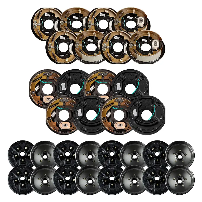 Lippert 10" 3,500 lb Electric Trailer Brake Kit – 8 Brake Drum Hubs (5 on 4.5", 1/2" Stud with Bearing Cone) with 4 Left & 4 Right Electric Brakes
