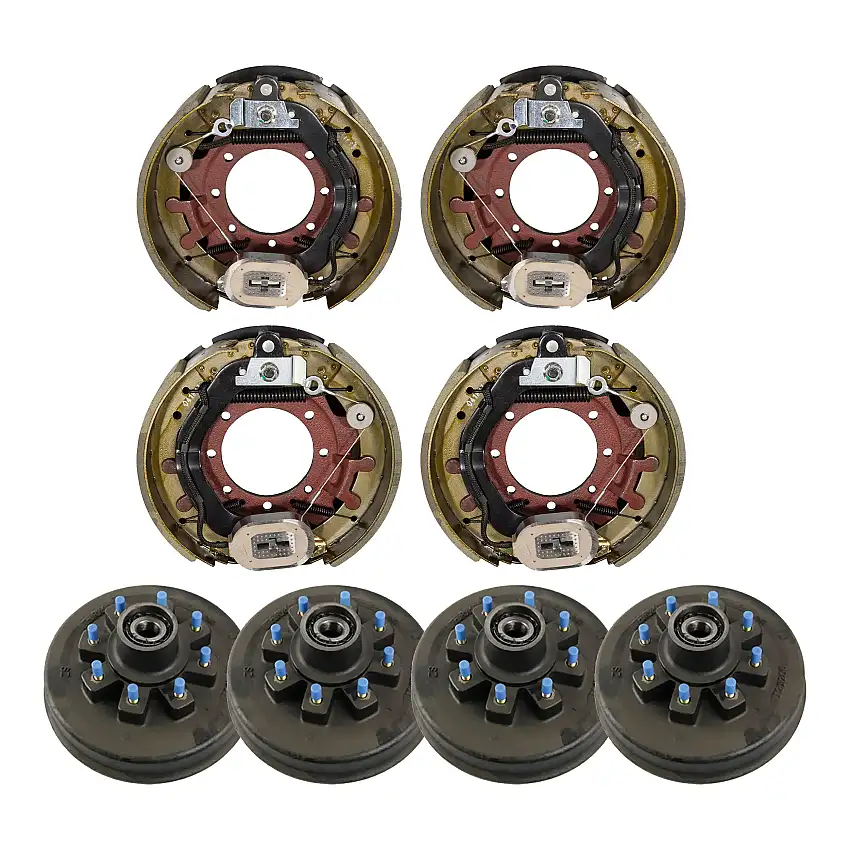 Lippert 12.25" x 5" 12,000 lb Trailer Brake Kit – 4 Brake Drum Hubs (8 on 6.5", 5/8" Stud) with 2 Left & 2 Right Electric Brake Assemblies