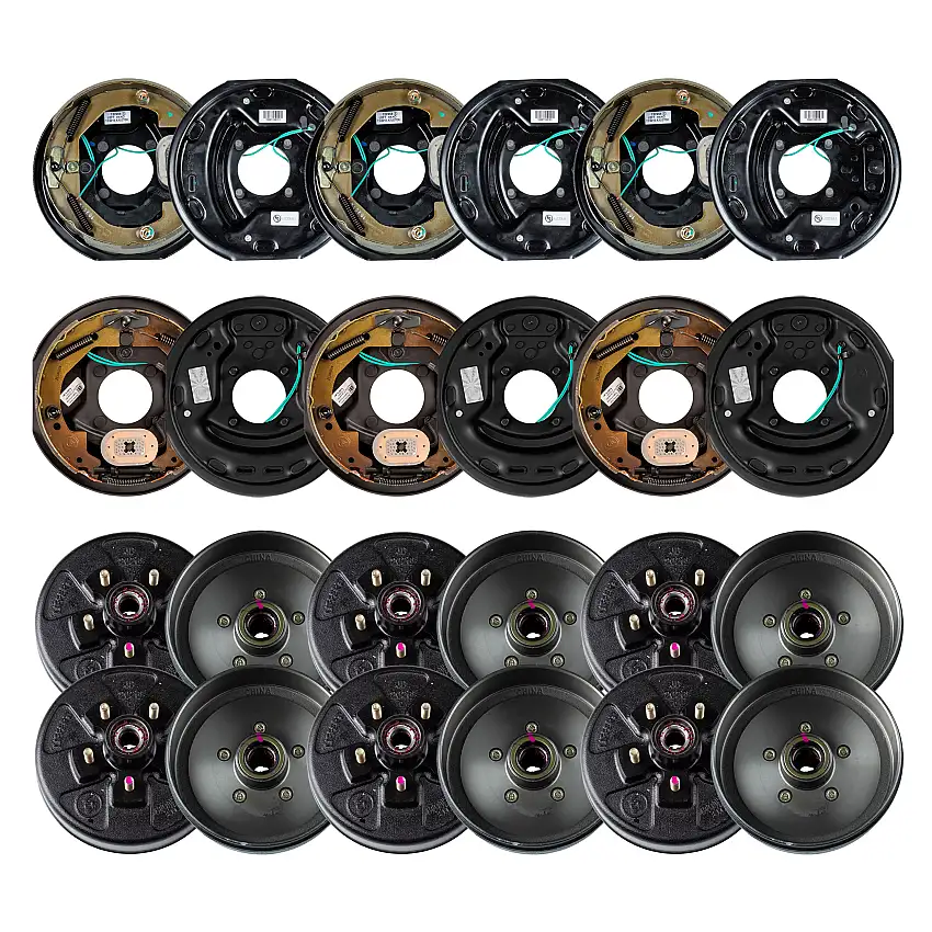 Lippert 10" 3,500 lb Electric Trailer Brake Kit 6 Assembled Brake Drum Hubs (5 on 4.5", 1/2" Stud) with 3 Left & 3 Right Electric Brakes (10" x 2.25")
