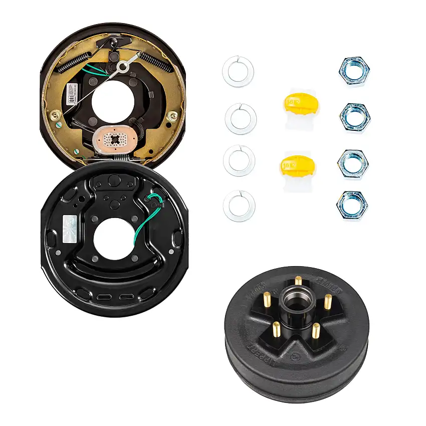 Lippert 10" 3,500 lb RV Brake Kit – 1 Trailer Brake Hub (5 on 4.5", 1/2" Stud) with 1 Right Forward Self-Adjusting Brake Assembly (10" x 2.25")