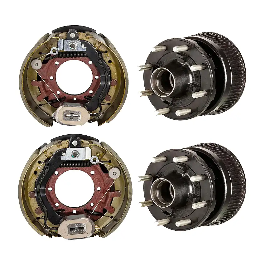 Lippert 16,000 lb Brake Kit – 2 Brake Drum Hubs (8 on 275 mm, 22 mm Stud) with 1 Left & 1 Right Forward Self-Adjusting Brake (12-1/4" x 5", 7-Bolt)