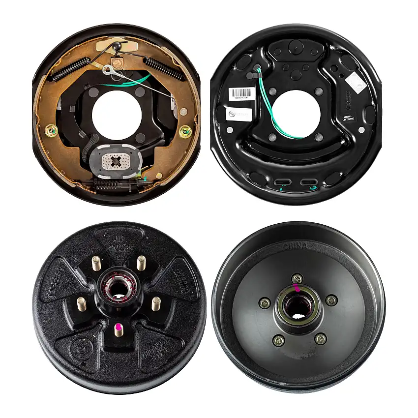 Lippert 3,500 lb RV Brake Kit – 1 Left Forward Self-Adjusting Brake (10" x 2.25", 4-Bolt) with 1 Fully Assembled Brake Drum Hub (10", 5 on 4.5", 1/2" Stud)