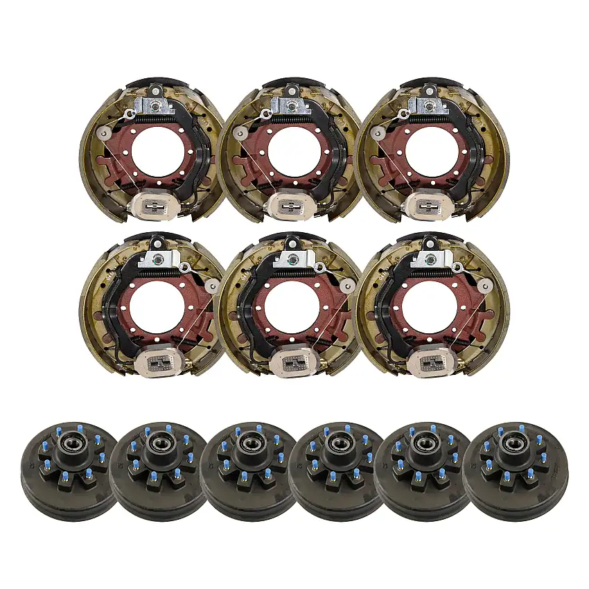Lippert 12,000 lb Trailer Brake Kit – 3 Electric Trailer Brakes (Left & Right, 12.25" x 5") & 6 Brake Drum Hubs (8 on 6.5", 5/8" Stud)