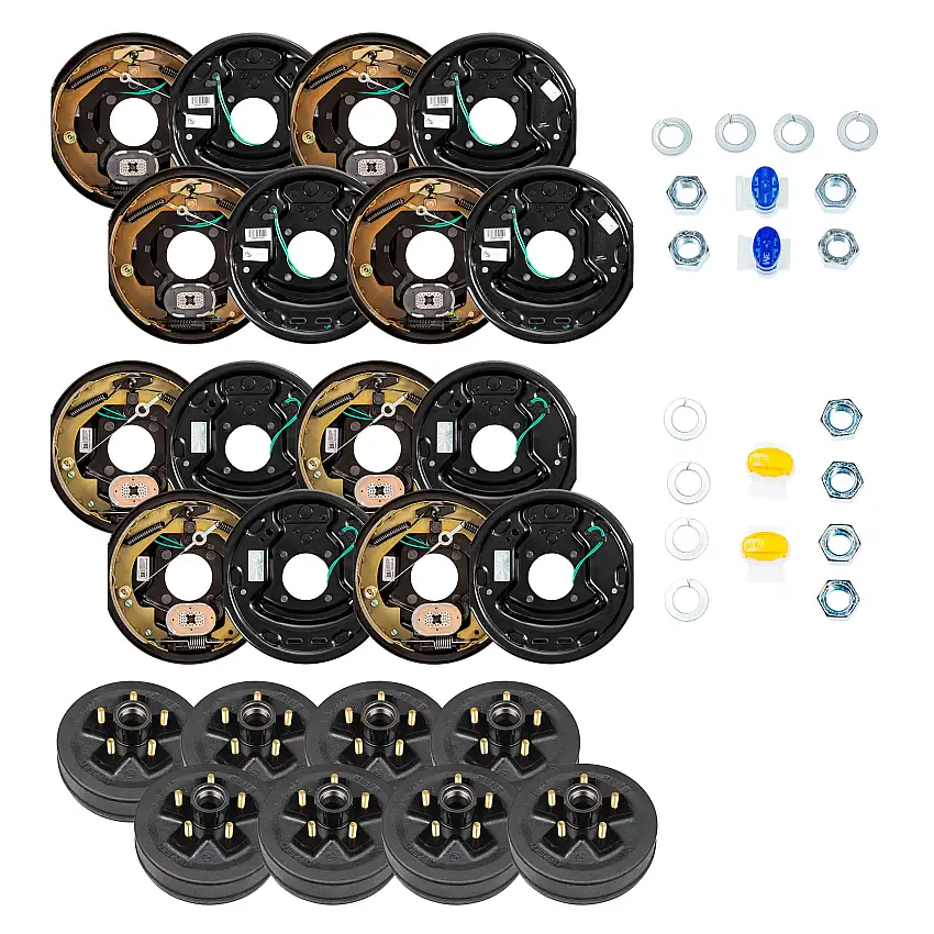 Lippert 10" 3,500 lb RV Brake Kit 8 Brake Drum Hubs (5 on 4.5", 1/2" Stud) with 4 Left & 4 Right Forward Self-Adjusting Brakes (10" x 2.25")