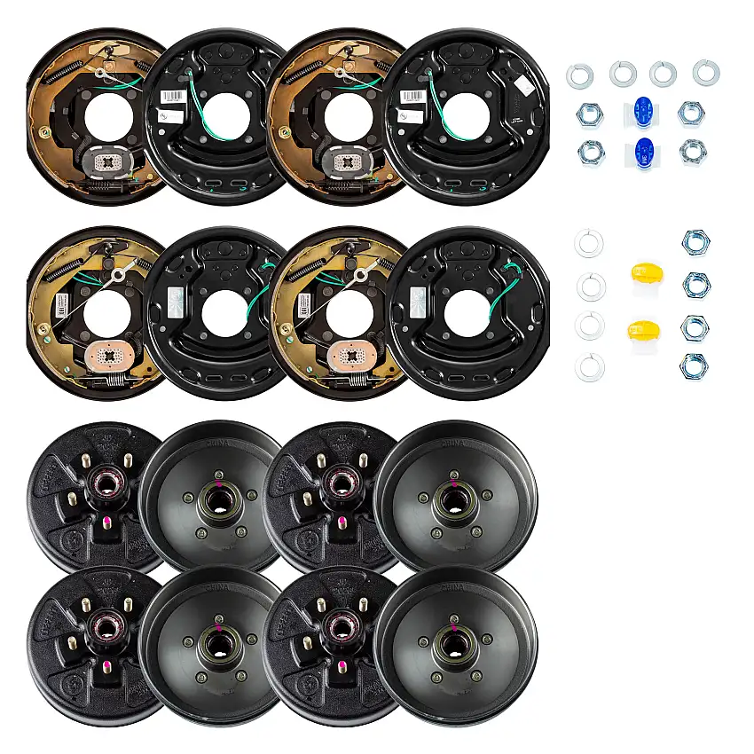 Lippert 10" 3,500 lb RV Brake Kit – 4 Fully Assembled Brake Drum Hubs (5 on 4.5", 1/2" Stud) with 2 Left & 2 Right Forward Self-Adjusting Brake Assemblies (10" x 2.25")