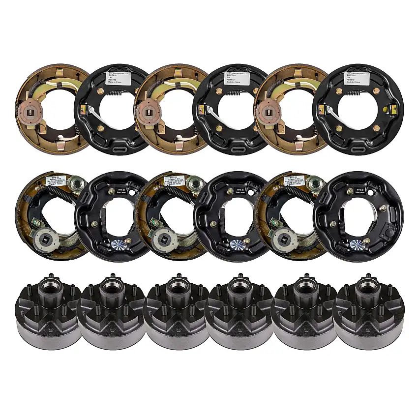 Lippert 2,200 lb RV Brake Kit – 6 Brake Hubs (7", 5 on 4.5", 1/2" Stud) with 3 Left & 3 Right Electric Brake Assemblies (7" x 1.25")