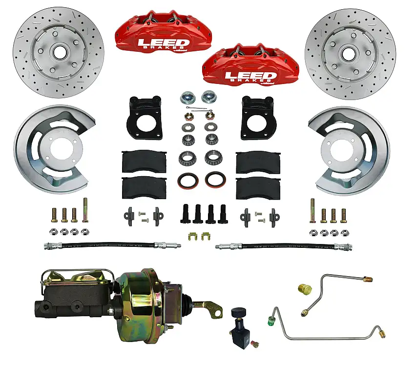 LEED Brakes RFC0005-H405MX Power Front Kit with Drilled Rotors and Red Powder Coated Calipers