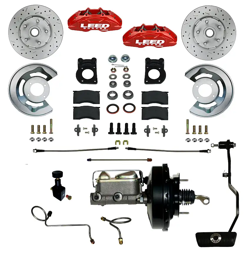 LEED Brakes RFC0006-3405AX Power Front Kit with Drilled Rotors and Red Powder Coated Calipers