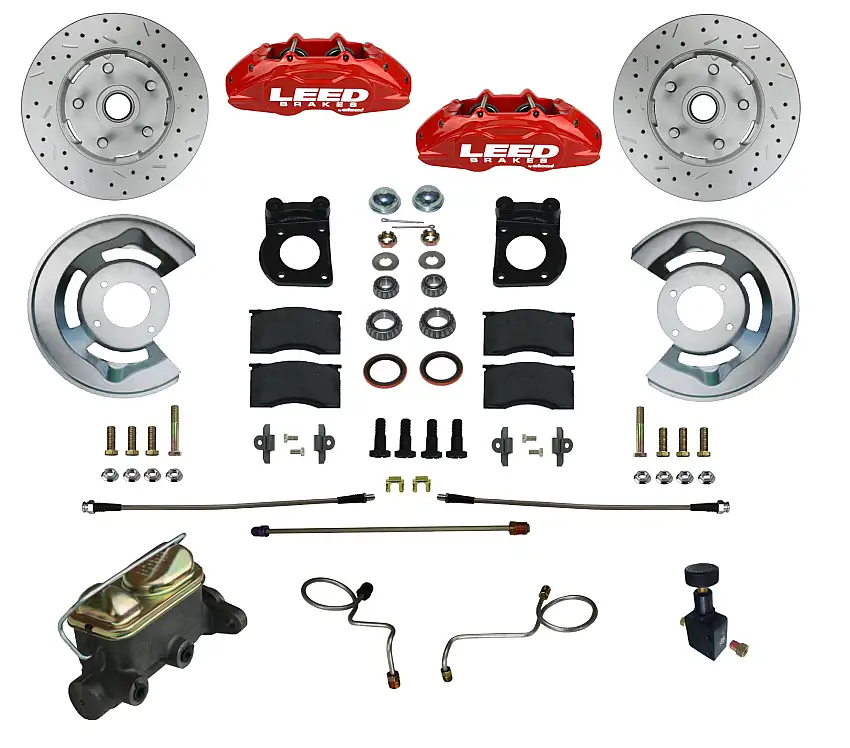 LEED Brakes RFC0006-405X Manual Front Kit with Drilled Rotors and Red Powder Coated Calipers