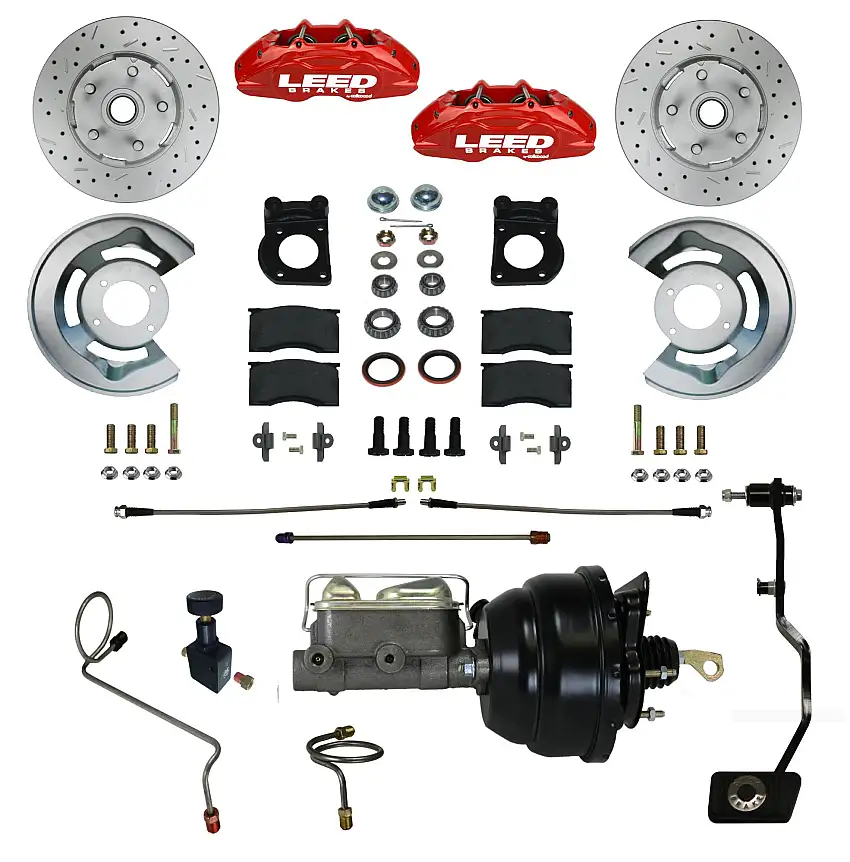 LEED Brakes RFC0006-X405MX Power Front Kit with Drilled Rotors and Red Powder Coated Calipers
