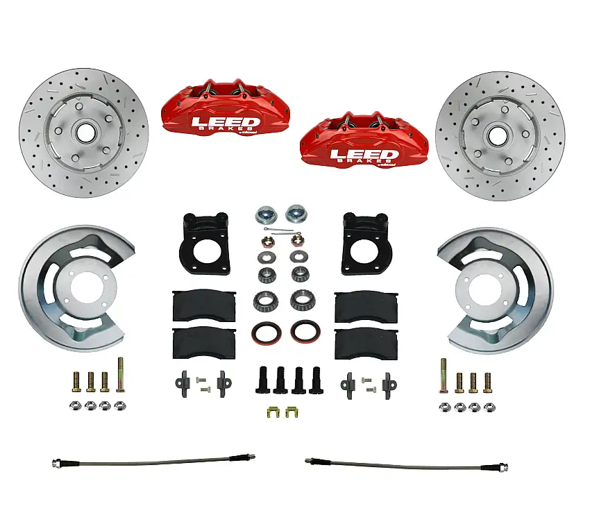 LEED Brakes RFC0006SMX Spindle Kit with Drilled Rotors and Red Powder Coated Calipers
