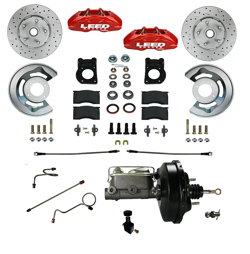 LEED Brakes RFC0008-W405X Power Front Kit with Drilled Rotors and Red Powder Coated Calipers