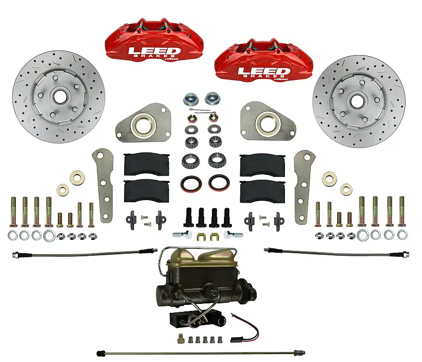 LEED Brakes RFC0026-405PX Power Front Kit with Drilled Rotors and Red Powder Coated Calipers
