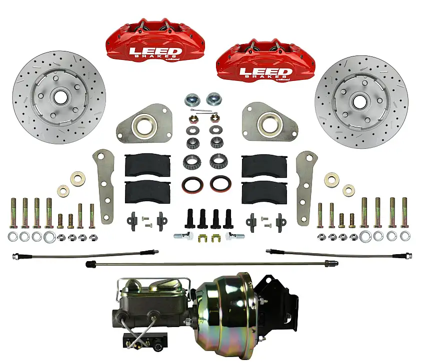 LEED Brakes RFC0026-8307X Power Front Kit with Drilled Rotors and Red Powder Coated Calipers