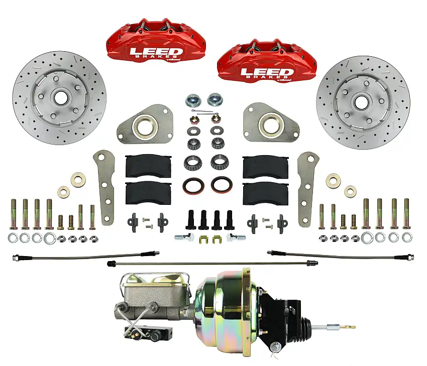 LEED Brakes RFC0026-P307X Power Front Kit with Drilled Rotors and Red Powder Coated Calipers