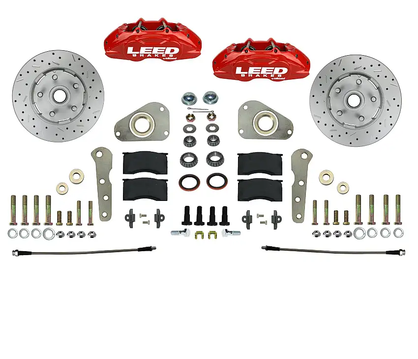 LEED Brakes RFC0026SMX Spindle Kit with Drilled Rotors and Red Powder Coated Calipers