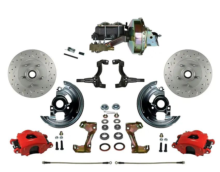 LEED Brakes RFC1006-E1A1X Power Front Kit with Drilled Rotors and Red Powder Coated Calipers