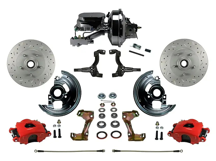 LEED Brakes RFC1006-F6B2X Power Front Kit with Drilled Rotors and Red Powder Coated Calipers