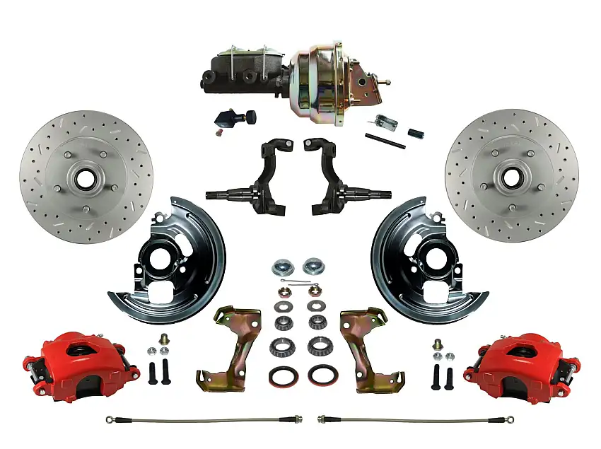LEED Brakes RFC1006-M105X Power Front Kit with Drilled Rotors and Red Powder Coated Calipers