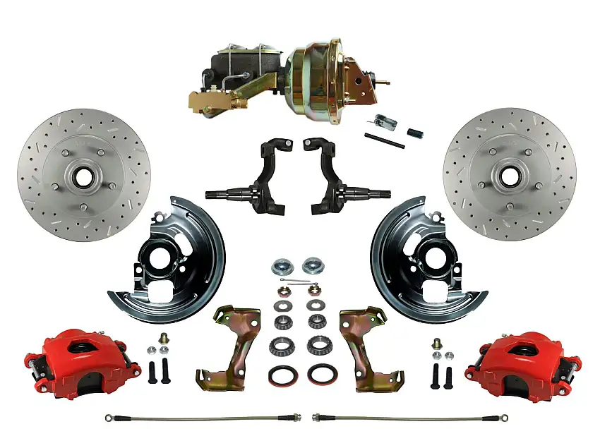 LEED Brakes RFC1006-M1A3X Power Front Kit with Drilled Rotors and Red Powder Coated Calipers