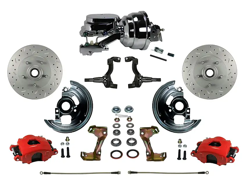 LEED Brakes RFC1006-N6B2X Power Front Kit with Drilled Rotors and Red Powder Coated Calipers