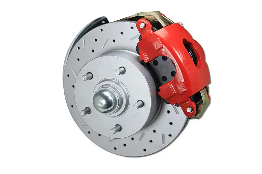 LEED Brakes RFC1007-M1A1X Power Kit with 2" Drop Spindles Drilled Rotors and Red Powder Coated Calipers