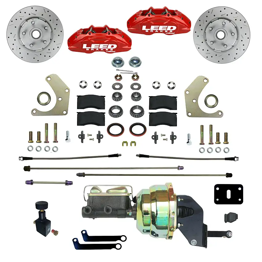 LEED Brakes RFC2004-8405X Power Front Kit with Drilled Rotors and Red Powder Coated Calipers