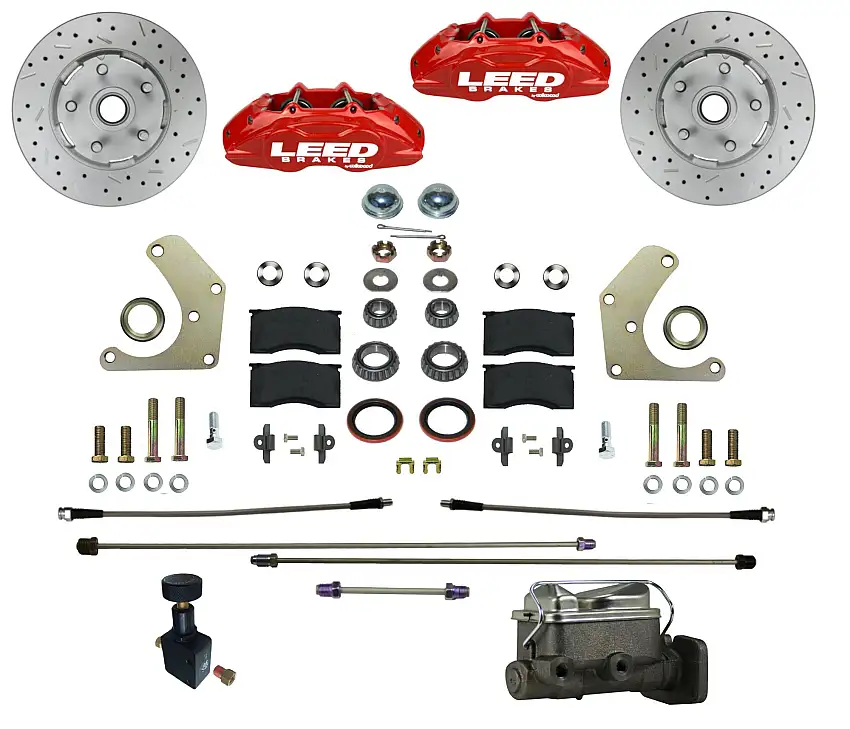 LEED Brakes RFC2004-C05PX Power Front Kit with Drilled Rotors and Red Powder Coated Calipers