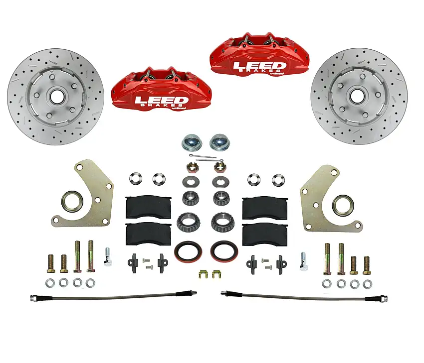 LEED Brakes RFC2004SMX Spindle Kit with Drilled Rotors and Red Powder Coated Calipers