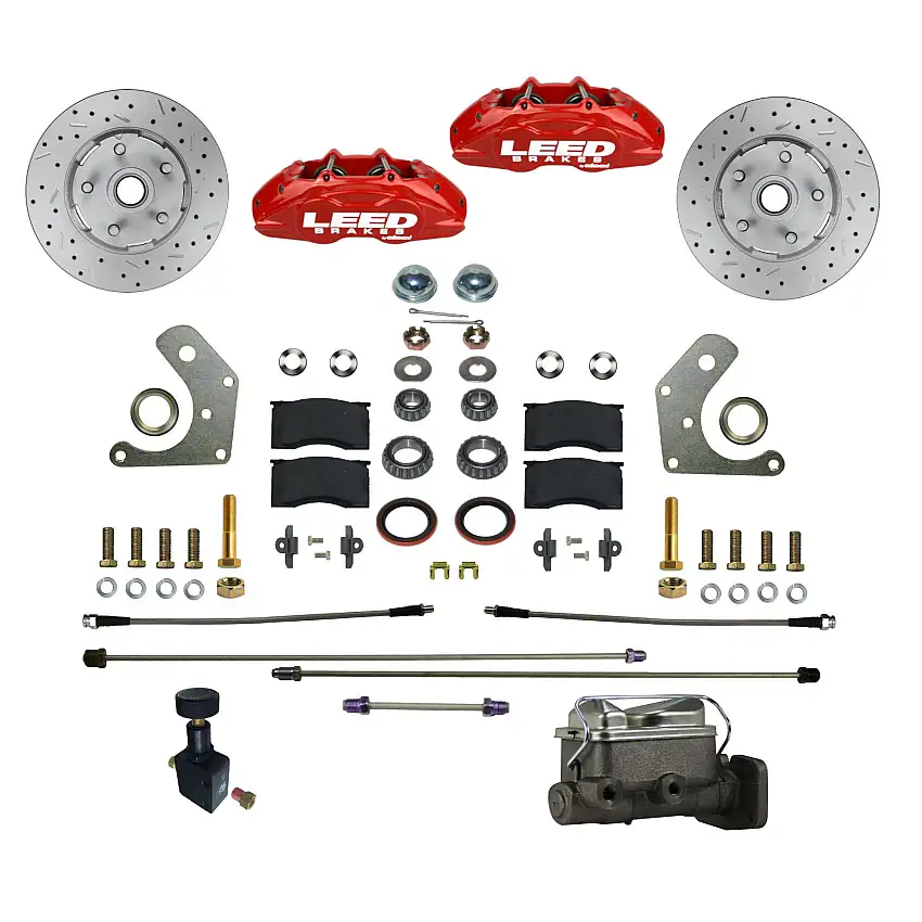 LEED Brakes RFC2005-C05X Manual Front Kit with Drilled Rotors and Red Powder Coated Calipers