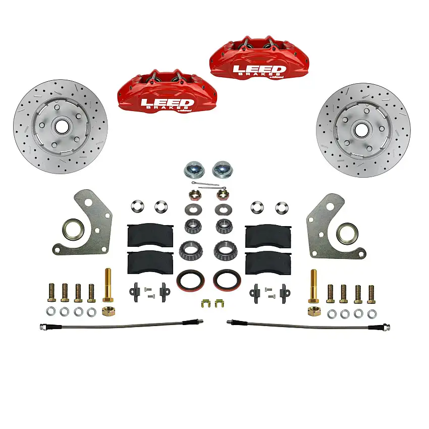 LEED Brakes RFC2005SMX Spindle Kit with Drilled Rotors and Red Powder Coated Calipers