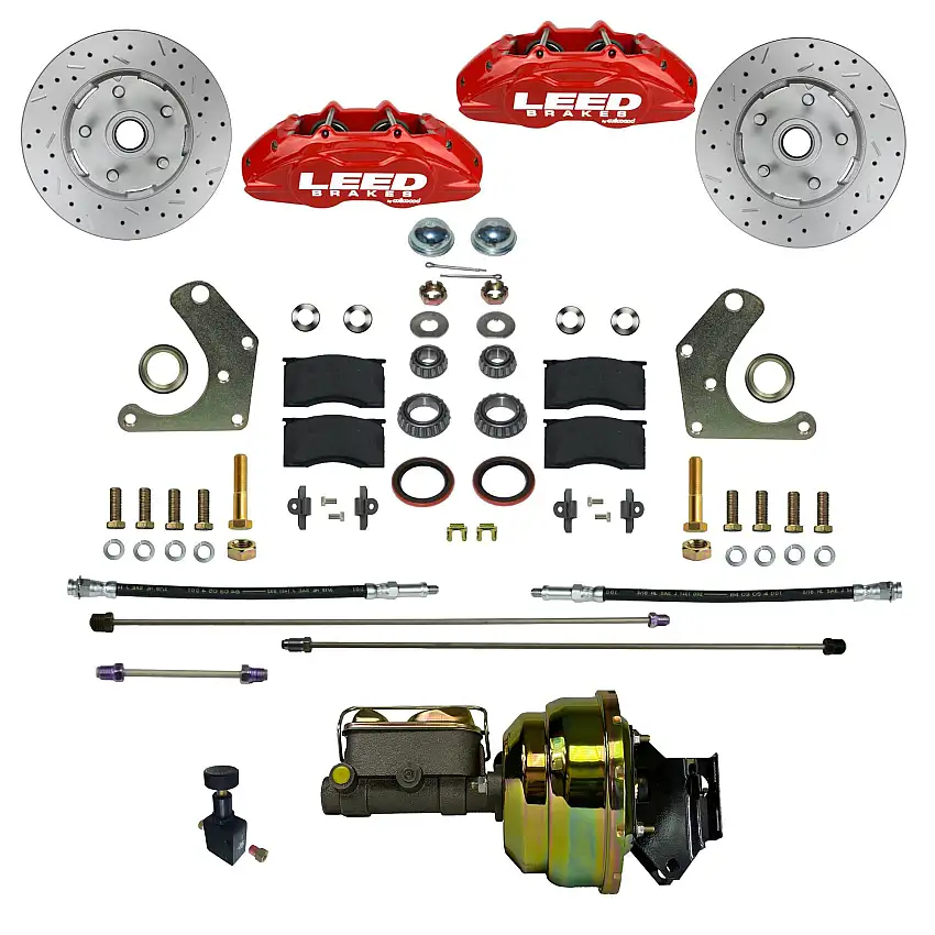 LEED Brakes RFC2006-P405X Power Front Kit with Drilled Rotors and Red Powder Coated Calipers