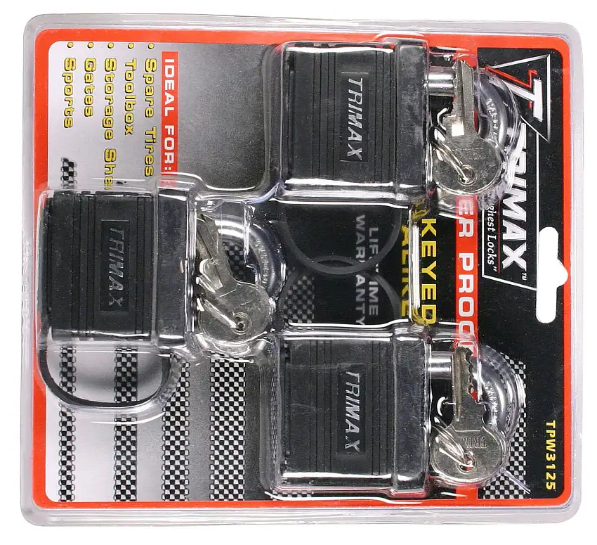 Trimax TPW3125 3 Pack Of Keyed -Alike Tpw1125 Weather Proof Padlocks