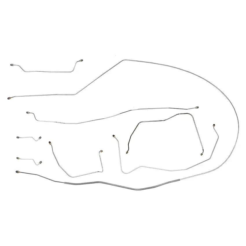 1957 Chevrolet Bel Air w/Dual Exhaust (F to R Outside Frame) Power Drum Brake Line Kit 8pc, OE Steel