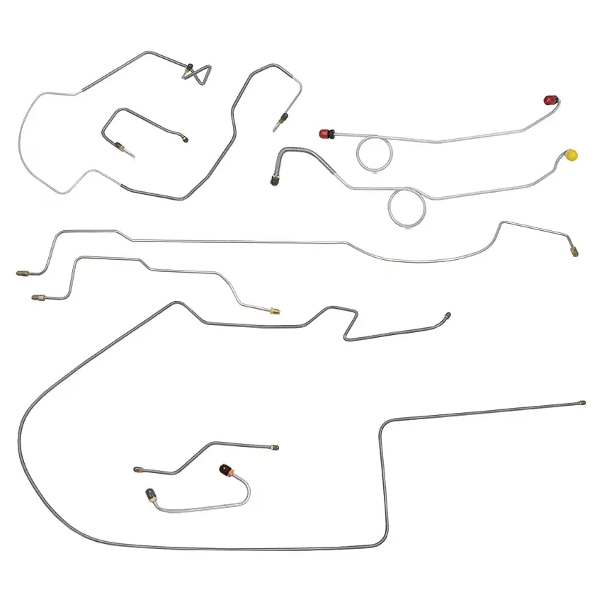 1970 Dodge Coronet/Charger w/Right-Port M/C, Two-Piece F to R, Dana Rear Power Disc Brake Line Kit 9pc, OE Steel