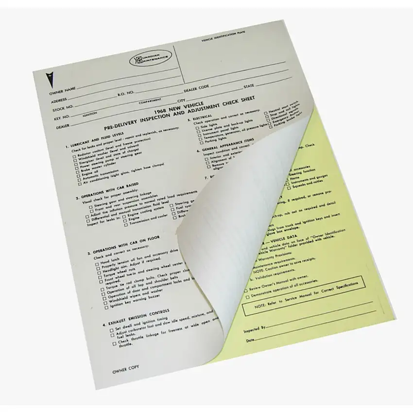 1968 Pontiac (All Models) Dealer Pre Delivery Sheets Carbon Ea