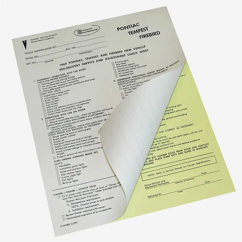 1969 Pontiac (All Models) Dealer Pre Delivery Sheets Carbon Ea