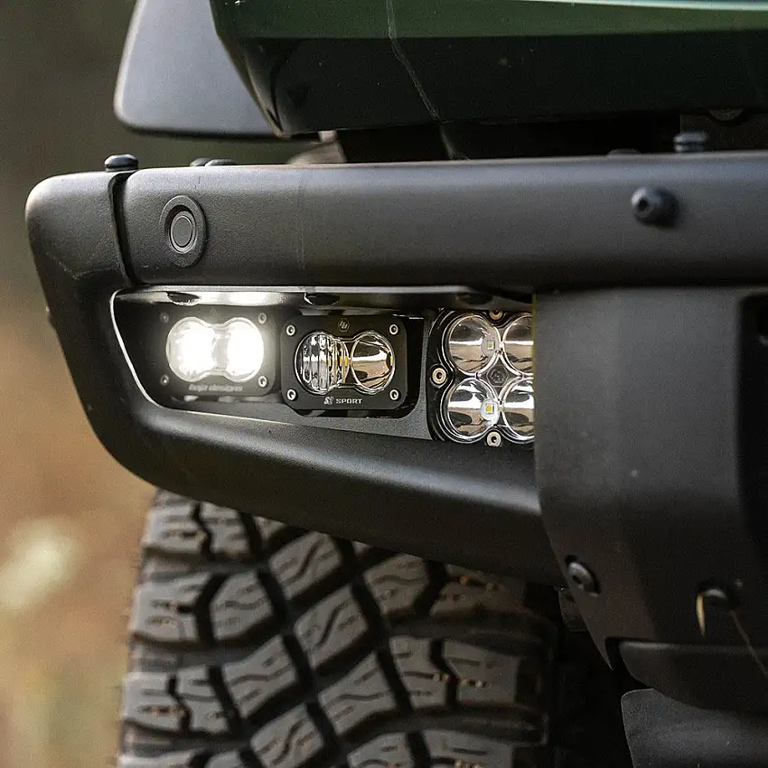 2021-2025 Ford Bronco Baja Designs S2 SAE Sportsmen Pocket Fog Light Kit with Upfitter (Clear) | 448174UP