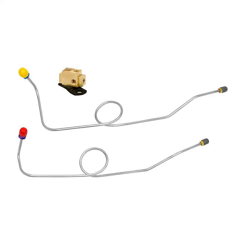 1962-64 Mopar B-Body Dual Master Conversion 3/16" M/C Brake Lines w/Block (Mounts in Stock Location) 3pc, Stainless